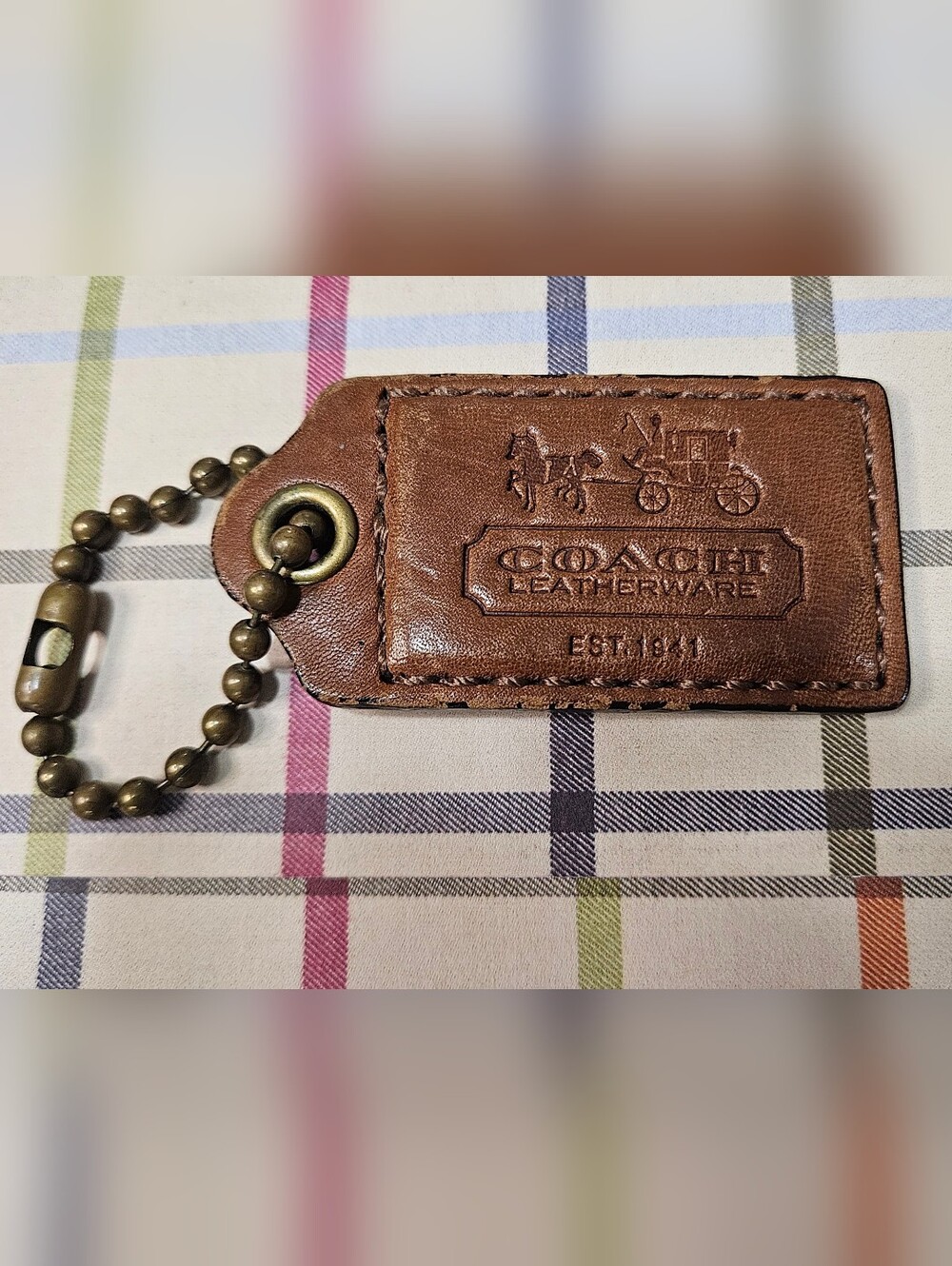 Coach BLEECKER LEATHERWARE Hangtag w/Large Brass Ballchain Cognac/Whiskey